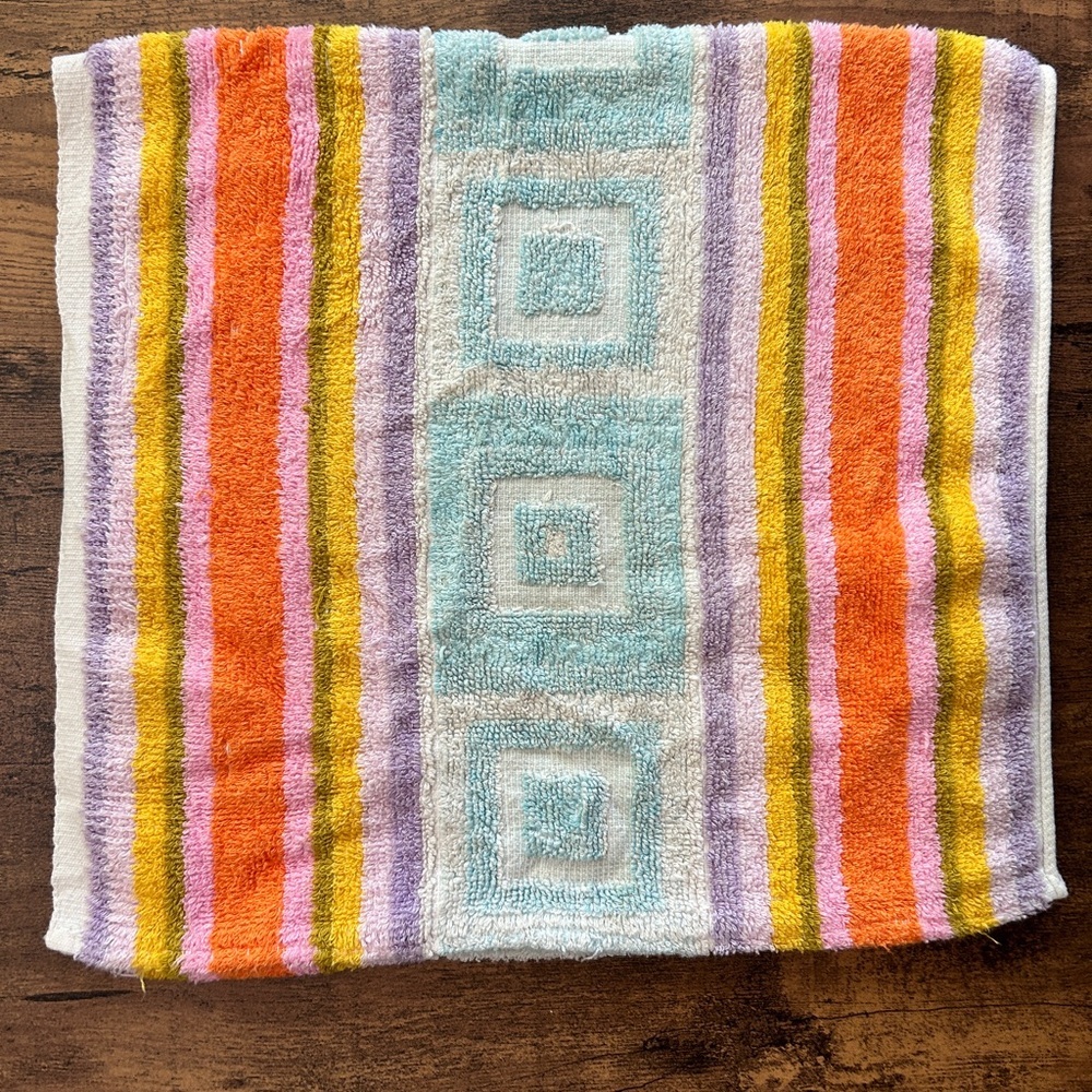 Vintage 60s 70s Striped Cotton Hand Towel – Mid-Century Geometric Design